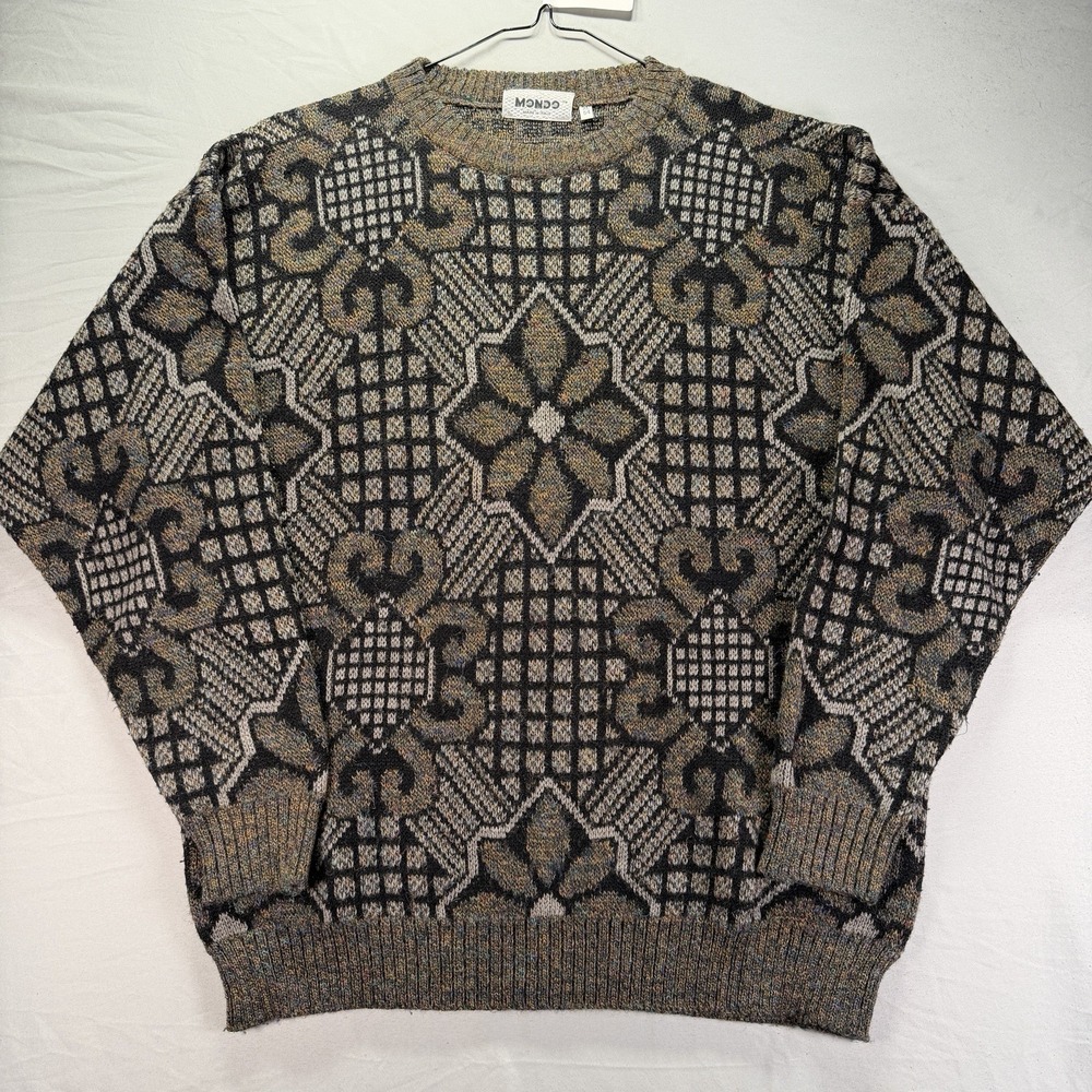 Mondo Sweater Mens XL Grandpa Knit Made In Italy Wool Alpaca Geometric Shapes